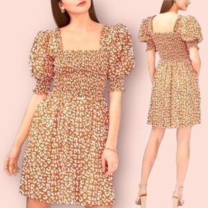 1.STATE Brown Floral Smocked Puff Sleeve Dress 👗